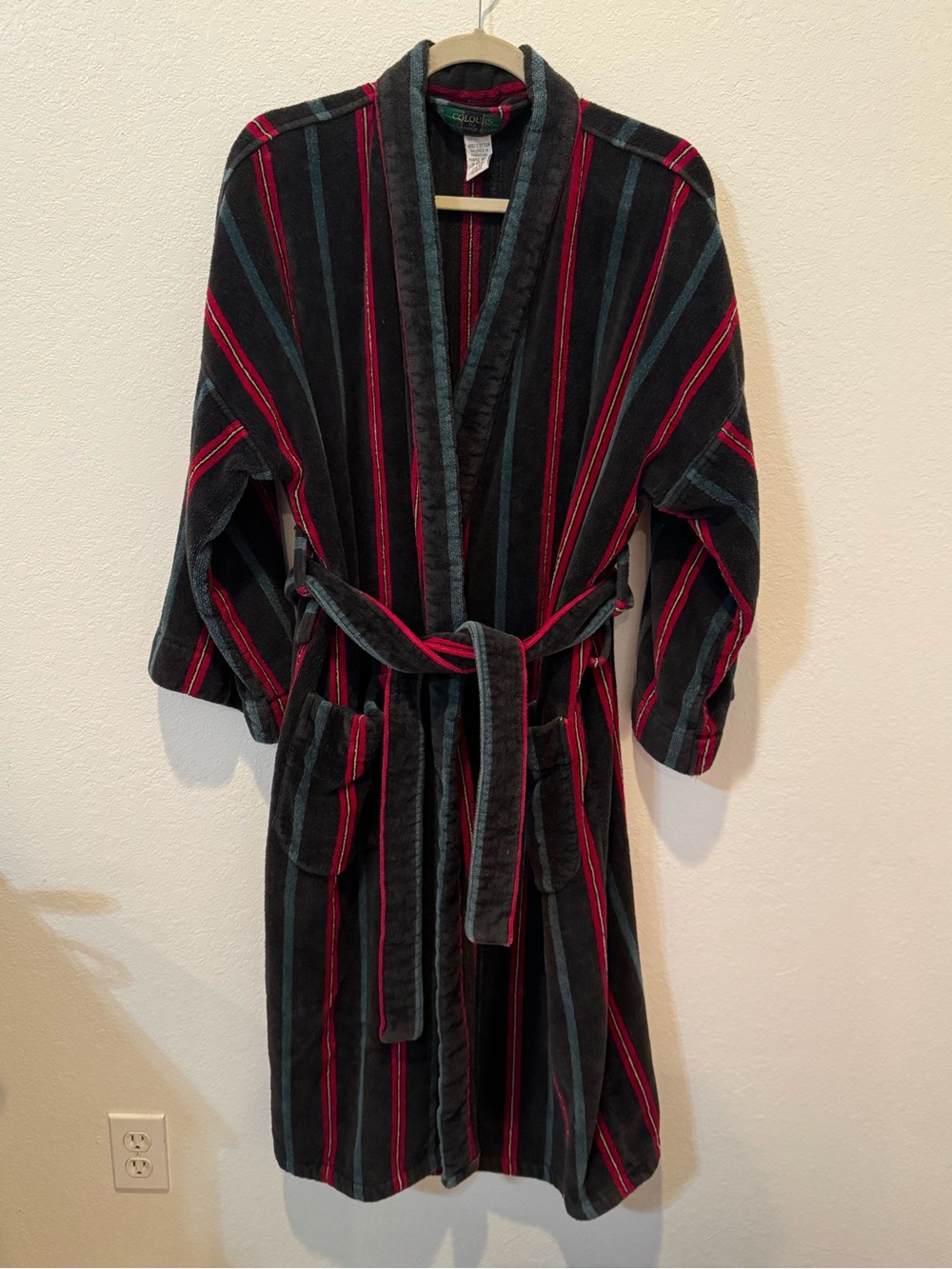VTG Colours by Alexander Julian Striped Black, Red & Teal Bathrobe